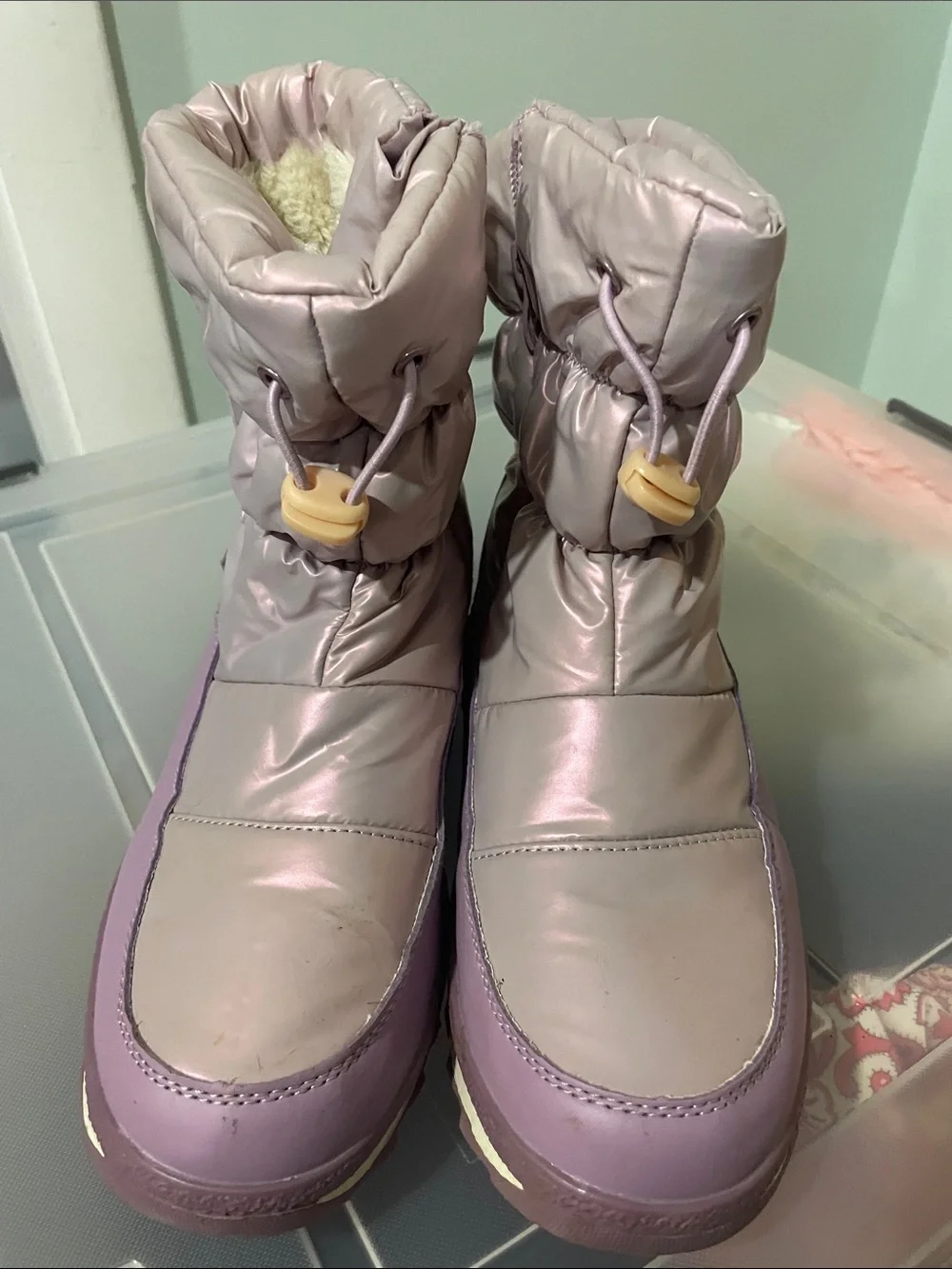 Kids Waterproof Purple Snow Boots with Drawstring Closure